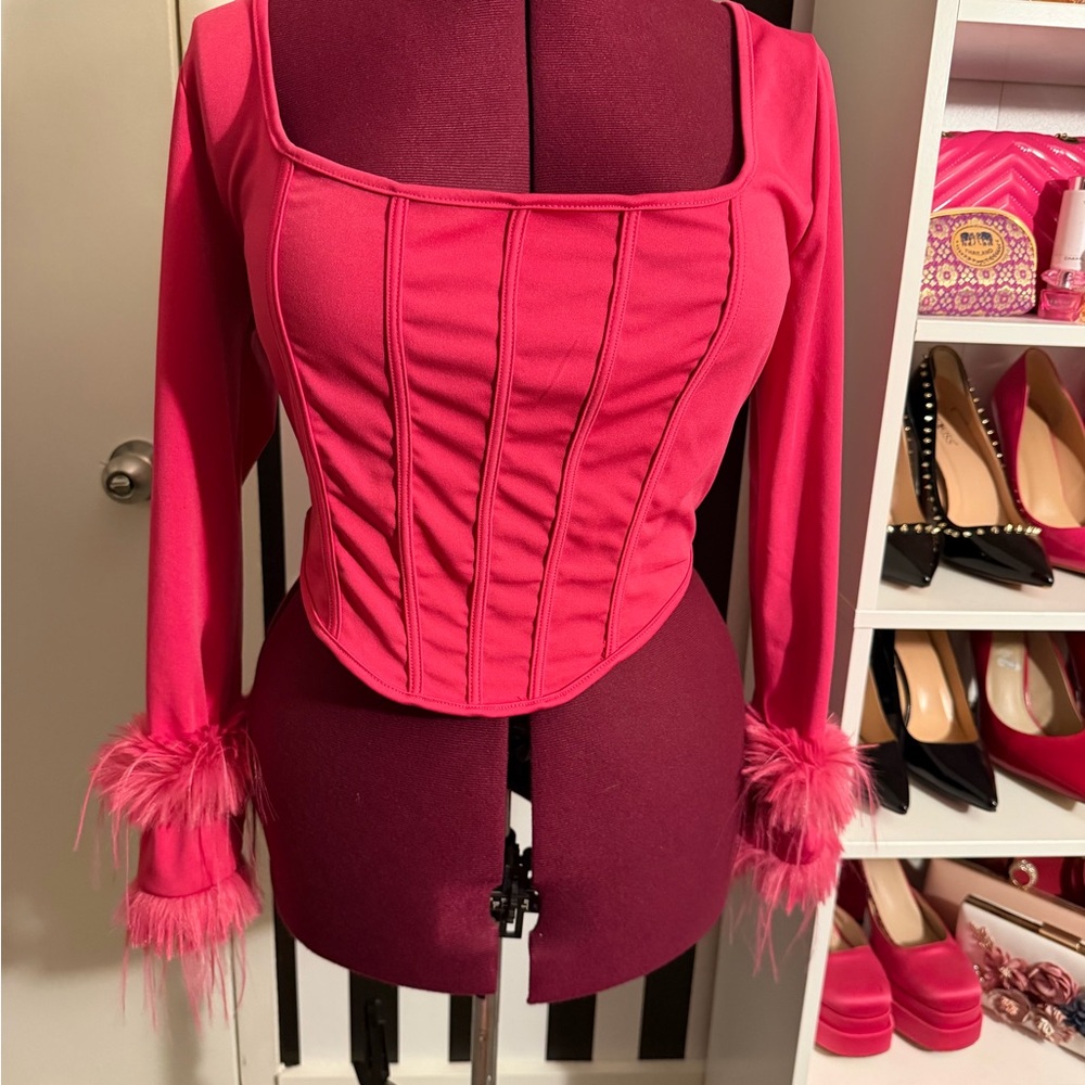 SHEIN Pink Long Sleeve Crop Top